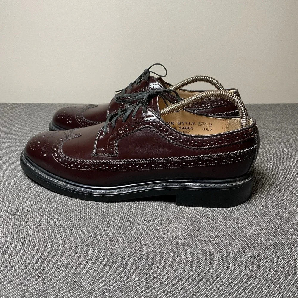 Vintage Sears Longwing Wingtip Size 8.5 EE Burgundy Korea 74609 EUC